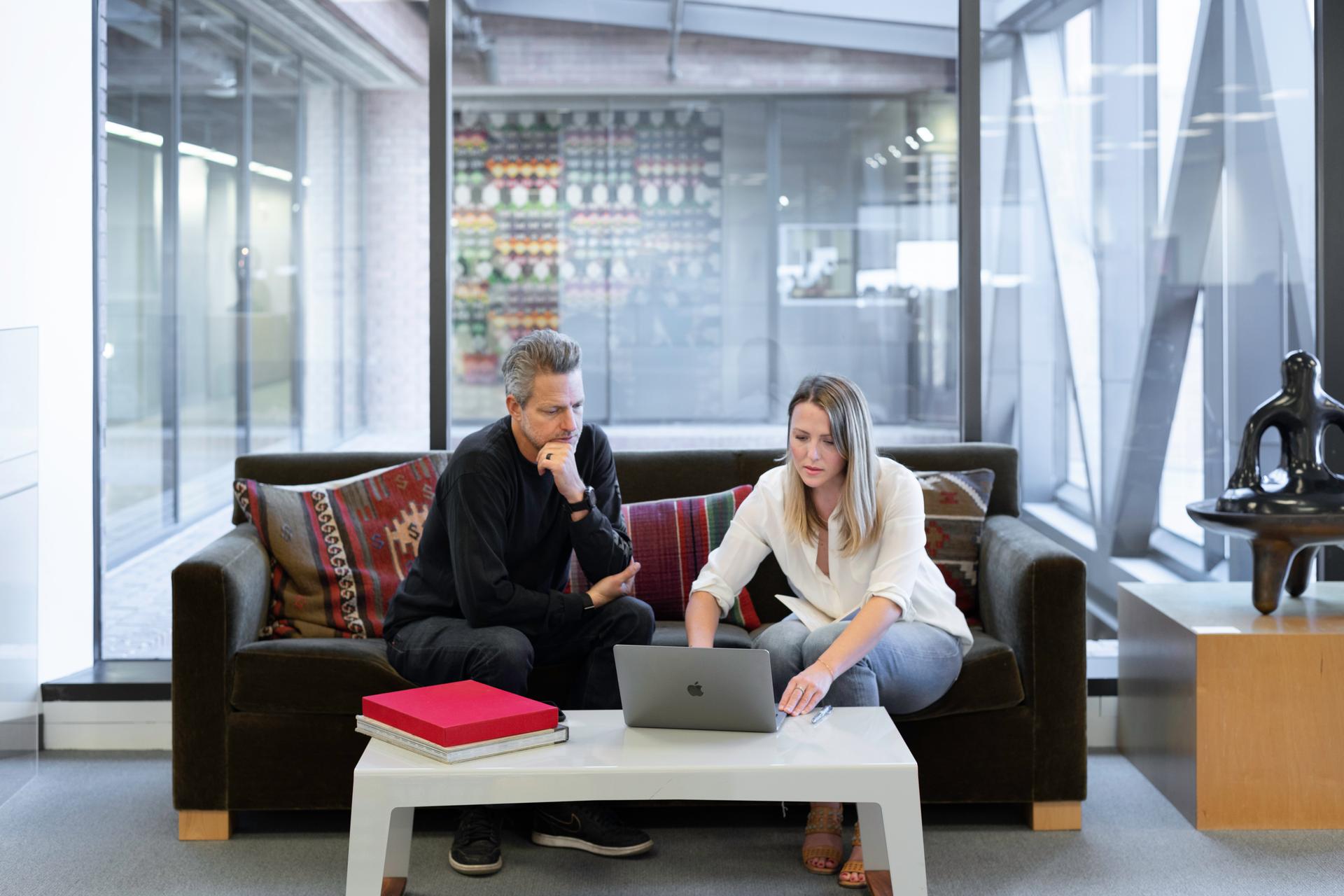 associate director working with director on laptop