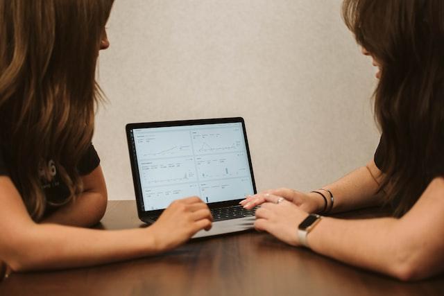 employer showing reporting and dashboard on a laptop