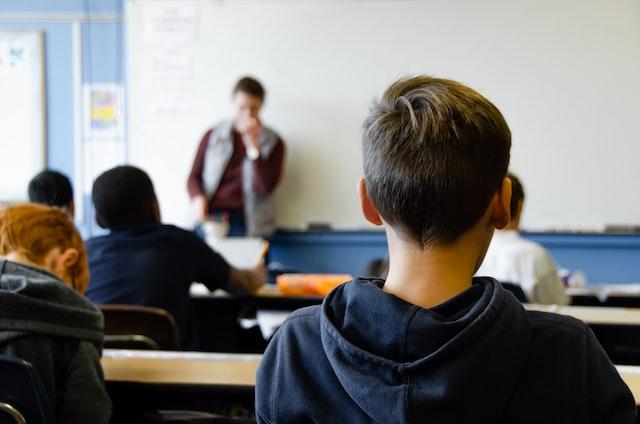 teacher working in a classroom